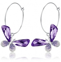 Butterfly Hoop Swarovski Elements Crystal Earrings (Purple) - 1061801