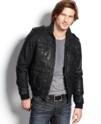 Take flight. This bomber jacket from Kenneth Cole Reaction soars with hip style.