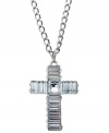 A symbol of faith. This pendant necklace from GUESS shines with crystal baguettes on a cross silhouette. Crafted in silver tone mixed metal. Approximate length: 32 inches + 2-inch extender. Approximate drop: 2 inches.