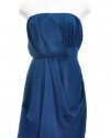 Tibi Dark Blue Drape Front Ruched Strapless Silk Cocktail Dress 6