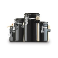 Anchor Home Collection 4-Piece Ceramic Canister Set with Clamp Top Lid and a Wood Spoon, Black