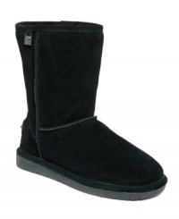 It doesn't get much warmer--or more comfortable--than this! Made in suede with toasty sheepskin lining, Bearpaw's Bianca boots feature an easy round-toe slip-on silhouette. You'll want to wear them all winter long!