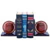 Kassel 4-3/8 Inch 110mm Diameter Globe Bookends Wood Base With Cherry Finish White Box