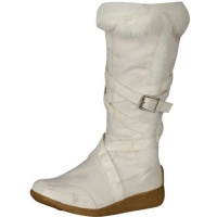 Breckelle'S Vegas-47 White Fur Mid-Calf Wedge Boots, Size: 6 (M) US [Apparel]