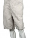 Alfani Plaids (Small) Grey Khaki Plaid (beige, grey and taupe) Flat Front Walking Shorts