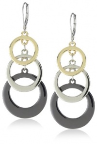 Anne Klein Mixed Metal Gold-Tone and Hematite Plated Drop Earrings