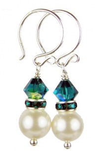 Damali Sterling Silver FRESHWATER Pearl December Tanzanite Swarovski Crystal Pearl Earrings - 1 Inch