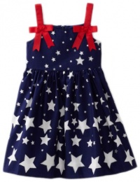 Bonnie Jean Girls 2-6X Empire Waist Star Bow Shoulder Print Dress, Navy, 2T