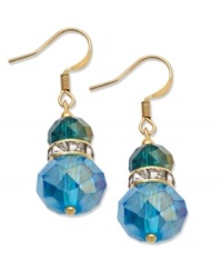 Featuring turquoise and clear crystal beads, c.A.K.e. by Ali Khan's snowman-shaped earrings are ready to melt into summer. Crafted in gold tone mixed metal. Approximate drop: 1-1/2 inch.