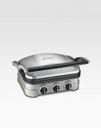 A multifunctional kitchen essential with five separate cooking options, so it can handle everything from pancakes to sausages, hamburgers to paninis. A floating cover and one set of reversible plates turn the griddler into a contact grill, a panini press, a full grill, a full griddle, or half grill/half Griddle.