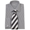 Savile Row Mens Black White Hairline Bengal Stripe Regular Fit Dress Shirt Double Cuff