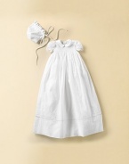 This gown and matching bonnet set is lovely with smocking and lace details, an unforgettable style for that special day. Back button closure Fully lined 33 ½¿ from shoulder to hem Cotton; dry clean Imported FIT RECOMMENDATION: Please note that this style runs small.