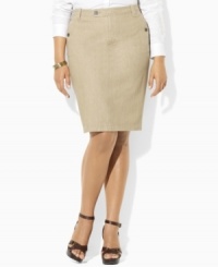 Lauren by Ralph Lauren's classic plus size skirt is rendered in lightweight denim with chic details for season-spanning style.