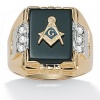 PalmBeach Jewelry Men's Genuine Onyx Crystal Accent 14k Yellow Gold-Plated Masonic Emblem Ring