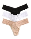 Hanky Panky's signature low-rise thong with logo detail along lace trim. Style #631581