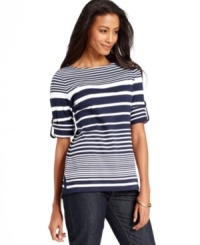 Classic gradient stripes make a graphic impact on Charter Club's crisp top. It looks thoroughly modern with skinny jeans in a dark wash.