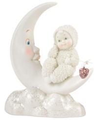 To the moon and back. A piece to cherish for yourself or loved ones, this figurine from Department 56 features an adorable Snowbaby sitting upon a half-moon in pure porcelain bisque.