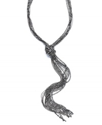 Get wrapped up in sophistication. This lariat-style necklace by Alfani features a unique hematite tone mixed metal necklace with a shot bead design. Approximate length: 24 inches.