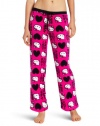 Hello Kitty Juniors Tokyo Printed Plush Pant, Hot Pink/Black, Small