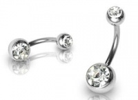 Double CZ Swarovski Gem Belly Navel Ring 14g 7/16