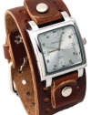 Nemesis #BB516S Men's Brown Wide Leather Cuff Band Analog Silver Dial Watch