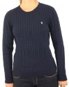 Polo Ralph Lauren Women's Crew Neck Long Sleeve Knit Navy Blue Sweater-Medium