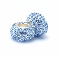 Set of 2 - Bella Fascini Baby Blue Pave Bling Beads - Made with Authentic Swarovski Crystal Elements - Solid Sterling Silver Core Fits Perfectly on Chamilia Moress Pandora and Compatible Brands