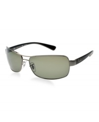 If you are unmistakably cool - or just want to look that way - Ray-Ban has the style for you! Rectangle metal frames in shiny gunmetal are lightweight and durable. Green glass lenses are polarized and 100% UV protective. Put them on and be cool.