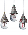 Take three. Towle combines ornaments, trees and snow globes – three indisputable symbols of the season – for over-the-top holiday cheer every year. Featuring a candy cane, toy train and gift box motif with iridescent glitter.