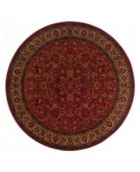 A larger-diameter round that is ideal for open spaces, this rug is a modern classic. Fashioned using the most advanced method available for heat-set polypropylene, the Everest Isfahan collection offers a contemporary dance of crimson symmetry, and refined style. Field features intricate floral motif set against a rich, red background, and an elaborate, courtly border. Super-dense power-loom weave creates a natural appearance without sacrificing the soft luxury finish of hand-woven rugs. One-year limited warranty (defects due to manufacturing).