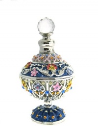 Indigo Blue Moroccan Style Perfume Bottle Swarovski Crystals Floral French Moon