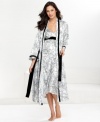 Velour trim on Morgan Taylor's robe give this style an interesting contrast and really complements the beautiful print.