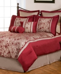 Flower bed. Touched by the energy of artist sketches, the Dahlia comforter set offers a decidedly fresh perspective. Solid borders highlight the captivating floral design as well as ground the ensemble with pops of modern color. Toss on the two coordinating decorative pillows to complete the look. (Clearance)