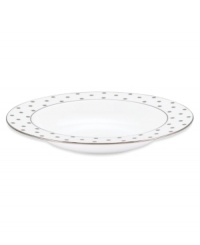 Pave your table in polka dots for fine dining without the formality. From kate spade new york dinnerware, the Larabee Road rim soup bowl features luxe bone china with platinum accents that combine easy elegance and irresistible whimsy.