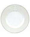 Refine your formal table with classic cream and white. Trimmed in platinum and accented with a raised dot and scroll pattern, this china dinnerware brings contemporary grace to special occasions. A pearlized finish adds subtle shimmer.