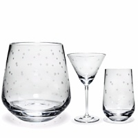 Kate Spade and Lenox join together to bring ease, elegance and understated wit to the table. The Larabee Dot Barware features etched polka dots and coordinates with the Larabee Dot Accent Plates. Shown left to right: Larabee Dot Ice Bucket, Larabee Dot Martini Glass, Larabee Dot Euro Water Glass.