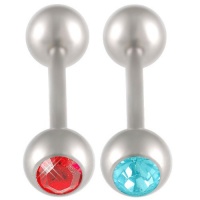 14g 14 gauge 1.6mm , 5/8 inch 16mm long - surgical steel tongue bars tounge nipple barbell rings balls with Swarovski Crystals Light Siam and Aquamarine lot AIDH - Pierced Body Piercing Jewelry- Set of 2