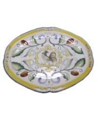 A beautiful accent perfect for serving a magnificent main course, this rooster adorned platter from the Fitz & Floyd Ricamo collection brings warm, rustic charm to any meal. Measures 16 x 12.