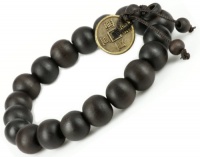 9mm - W026 Luos Feng Shui Coin with Tibetan Buddha Prayer Mala Black/dark Brown Wood Bracelet