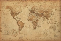 Antique Style World Map - Poster (Size: 36 x 24) Poster Print, 36x24