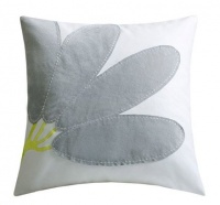 Echo Fan Floral Decorative Pillow - White with Grey Emb. - 16x16