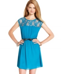 From the prim lace yoke to the bow-belted waist, sweet details make this cap sleeve dress from BeBop a top daytime style.