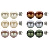 Classic Sterling Silver 6 Pairs of 8-9mm Freshwater Pearl White, Green, Pink, Grey, Golden Chocolate, and Peach Stud Earring.