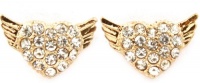 Gorgeous Gold Plated Flying Heart Angel Wings Stud Earrings with Sparkling Clear Crystals