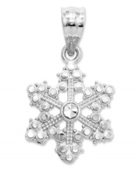 As unique as you are. This stunning cut-out snowflake comes in polished 14k white gold. Chain not included. Approximate length: 7/10 inch. Approximate width: 2/5 inch.