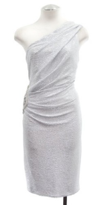 David Meister Silver/White One-Shoulder Embellished Metallic Dress 10