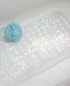 Splish, splash, no slip! Stand securely during shower time with the Pebblz bath mat, boasting a pebble-like design that's a treat to toes as well as suction cups at bottom for a sure grip. Featuring thick, durable plastic.