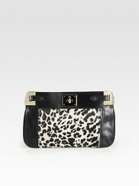 Abstract animal print hair calf and supple leather with goldtone hardware.Detachable chain shoulder strap, 11½ dropTurnlock closureOne inside zip pocketTwo inside open pocketsSatin lining13¼W X 8¼H X ¾DImported