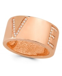 Let the sparks fly! CRISLU's stunning LOVE ring features an 18k rose gold over sterling silver band decorated with round-cut cubic zirconias (1-1/2 ct. t.w.). Size 7 and 8.