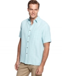 Comfort goes classy with this silk-blend shirt from Tasso Elba.